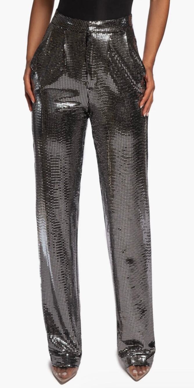 JLUXLABEL the Disco Silver Wide Leg Pleated Sequined Pants, size small, NWT